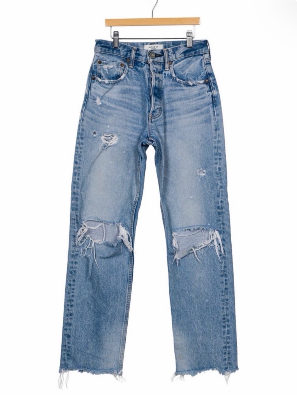 Moussy Distressed Light Blue Straight Jeans